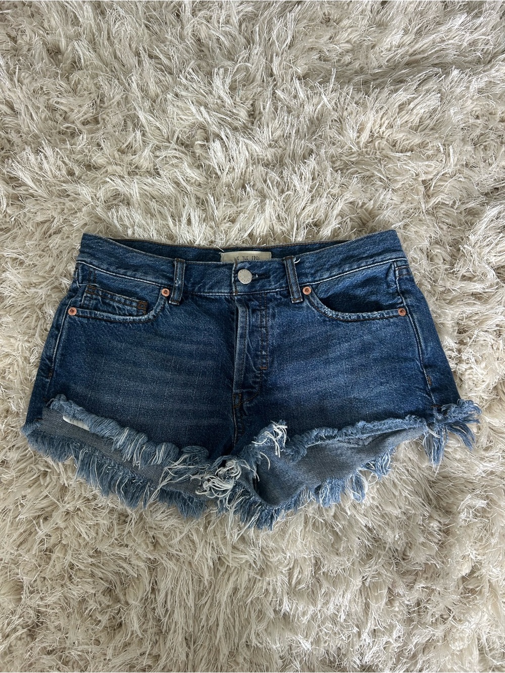 We The Free Dark Blue Frayed Denim Shorts